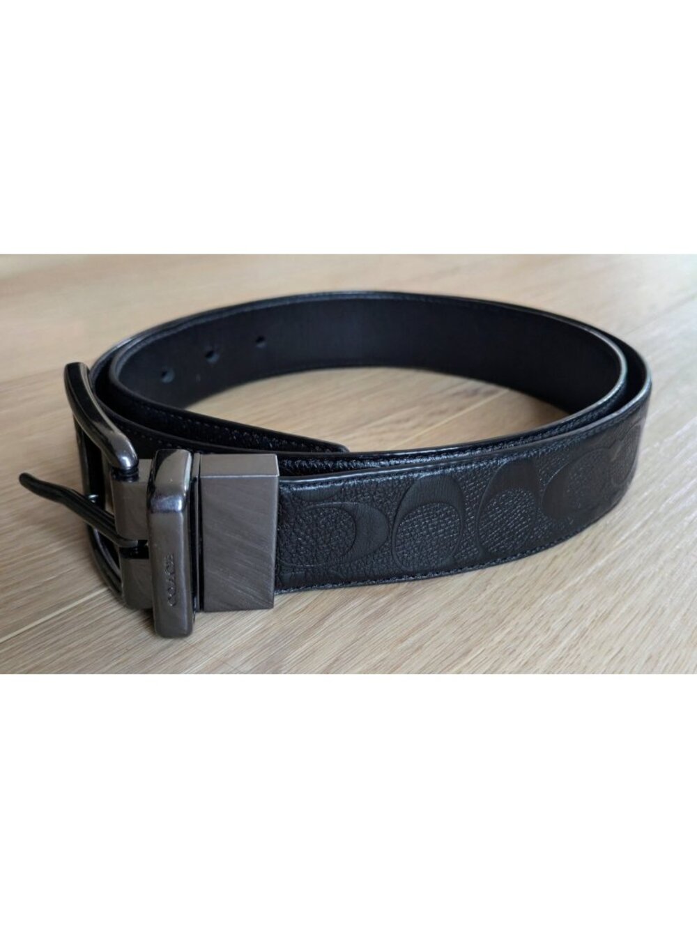 Coach Signature Embossed Mens Reversible Black Leather Belt